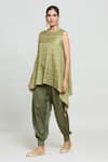 SHRADDHA RAMBHIA_Green Slub Silk/satin Silk Pintucked High Low Tunic With Print Balloon Pant _at_Aza_Fashions