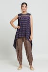 Buy_SHRADDHA RAMBHIA_Purple Slub Silk/satin Silk Pintucked High Low Tunic With Gul Print Balloon Pant _at_Aza_Fashions