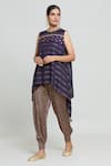 Shop_SHRADDHA RAMBHIA_Purple Slub Silk/satin Silk Pintucked High Low Tunic With Gul Print Balloon Pant _Online_at_Aza_Fashions