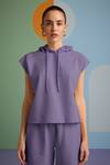 Shop_MUVAZO_Purple 80% Cotton Plain Hooded Neck Hoodie And Shorts Set _at_Aza_Fashions