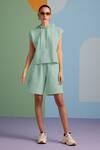 Buy_Muvazo_Green Cotton, Polyester Halter Neck Oh So Cool Hooded Tee With Shorts _at_Aza_Fashions