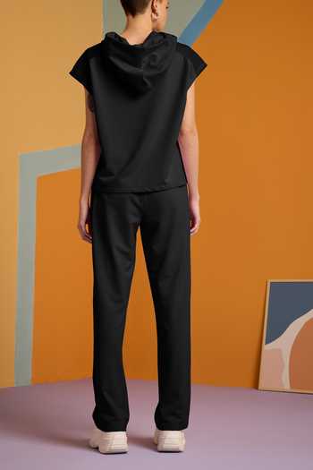 Shop_Muvazo_Black Cotton, Polyester Halter Neck Ethereal Elegance Hoodie With Pant _at_Aza_Fashions