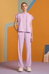 Buy_Muvazo_Purple Cotton, Polyester Halter Neck Digital Lavender Hoodie And Pant Set _at_Aza_Fashions