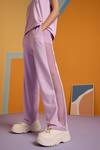 Muvazo_Purple Cotton, Polyester Halter Neck Digital Lavender Hoodie And Pant Set _Online_at_Aza_Fashions