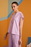 Buy_Muvazo_Purple Cotton, Polyester Halter Neck Digital Lavender Hoodie And Pant Set _Online_at_Aza_Fashions