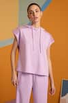 Shop_Muvazo_Purple Cotton, Polyester Halter Neck Digital Lavender Hoodie And Pant Set _Online_at_Aza_Fashions
