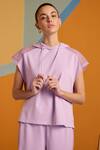 Muvazo_Purple Cotton, Polyester Halter Neck Digital Lavender Hoodie And Pant Set _at_Aza_Fashions