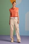 Buy_MUVAZO_Orange Top Cotton Slub Plain Collared Neck Citrus Pocketed With Pant  _at_Aza_Fashions