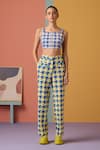 Buy_Muvazo_Blue Cotton, Polyester Square Neck Houndstooth Vibe Print Top With Pant _at_Aza_Fashions
