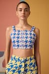 Buy_Muvazo_Blue Cotton, Polyester Square Neck Houndstooth Vibe Print Top With Pant _Online_at_Aza_Fashions