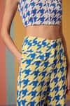 Shop_Muvazo_Blue Cotton, Polyester Square Neck Houndstooth Vibe Print Top With Pant _Online_at_Aza_Fashions