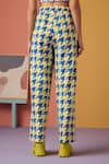 Muvazo_Blue Cotton, Polyester Square Neck Houndstooth Vibe Print Top With Pant _at_Aza_Fashions