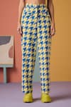 Shop_Muvazo_Blue Cotton, Polyester Square Neck Houndstooth Vibe Print Top With Pant 