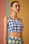 Muvazo_Blue Cotton, Polyester Square Neck Houndstooth Vibe Print Top With Pant _Online