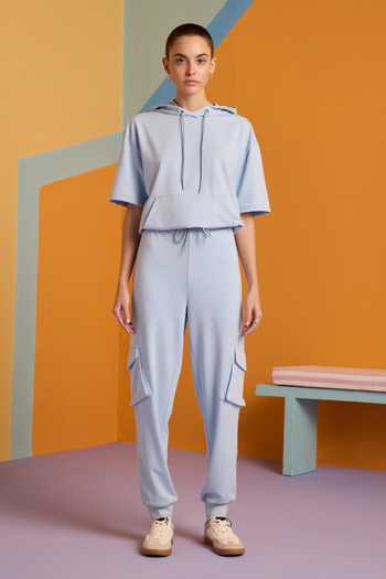 Buy_Muvazo_Blue Cotton, Polyester Halter Neck Ocean Mist Hoodie Top And Joggers Set _at_Aza_Fashions