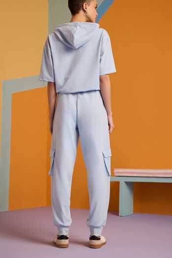 Shop_Muvazo_Blue Cotton, Polyester Halter Neck Ocean Mist Hoodie Top And Joggers Set _at_Aza_Fashions