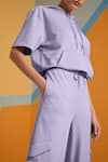 Muvazo_Purple Cotton, Polyester Mist Plain Hoodie Top And Joggers Set _at_Aza_Fashions