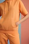 MUVAZO_Orange Mini Loop Terry Plain Zest Solid Hoodie Top And Joggers Set  _at_Aza_Fashions