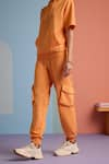 Buy_MUVAZO_Orange Mini Loop Terry Plain Zest Solid Hoodie Top And Joggers Set  