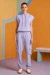 Buy_Muvazo_Purple Cotton, Polyester Halter Neck Mist Travel Plain Hoodie Top And Joggers Set _at_Aza_Fashions