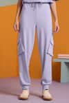 Shop_Muvazo_Purple Cotton, Polyester Halter Neck Mist Travel Plain Hoodie Top And Joggers Set _Online_at_Aza_Fashions