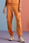 MUVAZO_Orange Mini Loop Terry Plain Zest Solid Hoodie Top And Joggers Set  _Online_at_Aza_Fashions