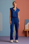 Buy_MUVAZO_Blue Interlock Plain Collared Neck Azure Wave Cropped Top With Pant _at_Aza_Fashions