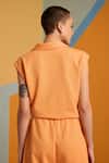 Shop_MUVAZO_Orange Interlock Plain Collared Tangerine Twist Cropped Top With Pant _at_Aza_Fashions