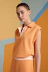 MUVAZO_Orange Interlock Plain Collared Tangerine Twist Cropped Top With Pant _Online_at_Aza_Fashions