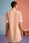 Shop_MUVAZO_Peach Polyester Mesh Plain Collared Neck Bring It On Dress _at_Aza_Fashions