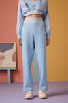 Shop_MUVAZO_Blue Interlock Plain Groove In Grid Pant _Online_at_Aza_Fashions