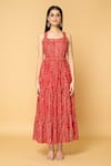 Samyukta Singhania_Red Muslin Embellished Bandhej Square Print Tiered Maxi Dress _Online_at_Aza_Fashions