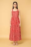 Shop_Samyukta Singhania_Red Muslin Embellished Bandhej Square Print Tiered Maxi Dress _Online_at_Aza_Fashions