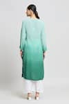 Shop_Samyukta Singhania_Green Crepe Satin Embroidered Thread Notched Chikankari Kurta _at_Aza_Fashions