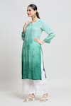 Shop_Samyukta Singhania_Green Crepe Satin Embroidered Thread Notched Chikankari Kurta _Online_at_Aza_Fashions