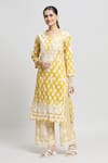 Buy_Samyukta Singhania_Yellow Glazed Cotton Embroidered Thread Notched Printed Kurta And Pant Set _at_Aza_Fashions