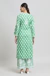 Shop_Samyukta Singhania_Green Glazed Cotton Embroidered Thread Notched Floral Printed Kurta And Pant Set _at_Aza_Fashions