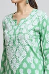 Shop_Samyukta Singhania_Green Glazed Cotton Embroidered Thread Notched Floral Printed Kurta And Pant Set _Online_at_Aza_Fashions