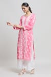 Shop_Samyukta Singhania_Pink Modal Cotton Embroidered Thread Notched Floral Chikankari Kurta _Online_at_Aza_Fashions