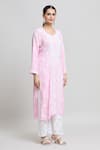 Buy_Samyukta Singhania_Pink Modal Cotton Embroidered Thread Notched Straight Kurta _Online_at_Aza_Fashions