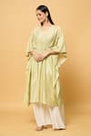 Buy_Samyukta Singhania_Beige Chanderi Embroidery Chikankari V Neck Fleur Kaftan _Online_at_Aza_Fashions