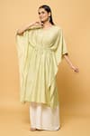 Shop_Samyukta Singhania_Beige Chanderi Embroidery Chikankari V Neck Fleur Kaftan _Online_at_Aza_Fashions