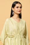 Samyukta Singhania_Beige Chanderi Embroidery Chikankari V Neck Fleur Kaftan _at_Aza_Fashions