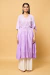 Samyukta Singhania_Purple Chanderi Embroidery V-neck Chikankari Phool Shaded Kaftan _Online_at_Aza_Fashions