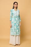 Buy_Khwaab by Sanjana Lakhani_Green Muslin Embroidery Chikankari Round Neck Bahar Print And Kurta _Online_at_Aza_Fashions