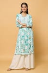 Shop_Khwaab by Sanjana Lakhani_Green Muslin Embroidery Chikankari Round Neck Bahar Print And Kurta _Online_at_Aza_Fashions