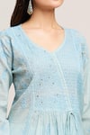 Shop_Adara Khan_Blue Faux Tissue Embroidery Mukaish Leaf Neck Paisley Fleur Chikankari Kurta_Online_at_Aza_Fashions