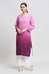 Buy_Samyukta Singhania_Purple Crepe Satin Embroidery Chikankari Periwinkle Garden Shaded Kurta _at_Aza_Fashions