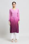 Samyukta Singhania_Purple Crepe Satin Embroidery Chikankari Periwinkle Garden Shaded Kurta_Online_at_Aza_Fashions