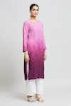 Buy_Samyukta Singhania_Purple Crepe Satin Embroidery Chikankari Periwinkle Garden Shaded Kurta_Online_at_Aza_Fashions